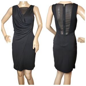 French Connection Black Ruched Sleeveless Dress Mesh Paneling Size 2